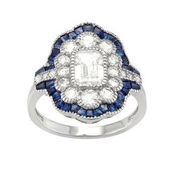 Sterling Silver Lab-Created White & Blue Sapphire Scalloped Ring