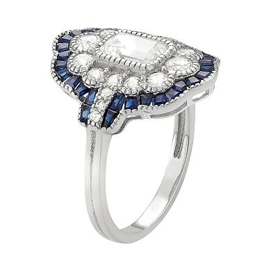 Sterling Silver Lab-Created White & Blue Sapphire Scalloped Ring