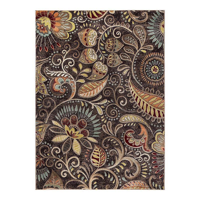Tayse Capri Area Rug CPR1010 Contemporary Brown Bulbs Scrolls 4ft x 6ft    Rectangle