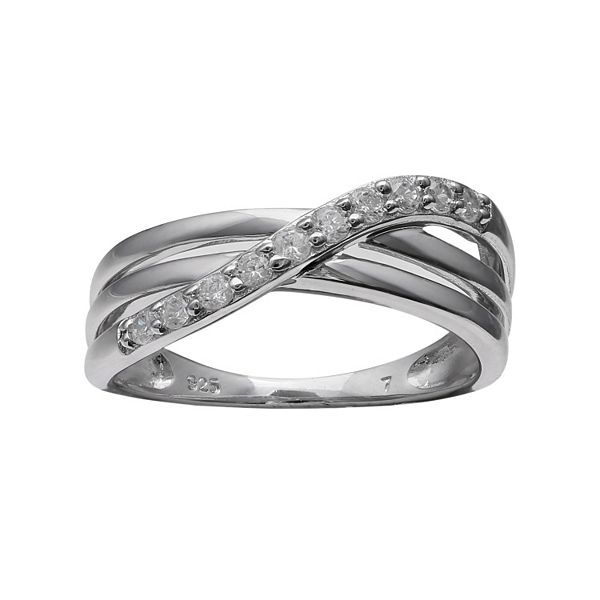 PRIMROSE Sterling Silver Cubic Zirconia Crossover Ring