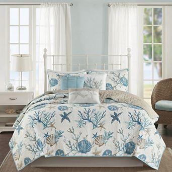 Madison Park Pacific Grove 6 pc Coastal Cotton Quilt Set with Shams and Throw Pillows
