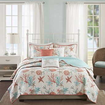 Madison Park Pacific Grove 6 pc Coastal Cotton Quilt Set with Shams and Throw Pillows