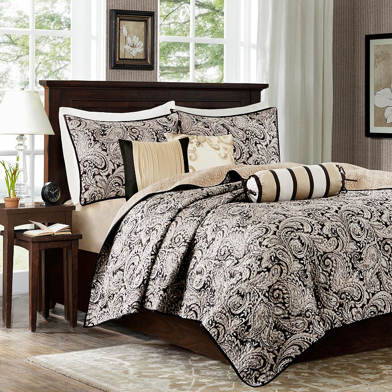 Madison Park Whitman 6-piece Quilt Set with Shams and Throw Pillows, Black,