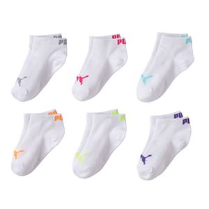 Girls PUMA 6-pk. Low Cut White Logo Socks