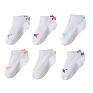 Girls PUMA 6-pk. Low Cut White Logo Socks