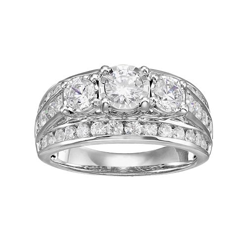 10k White Gold 2 Carat T.W. Diamond 3Stone Multi Row Engagement Ring