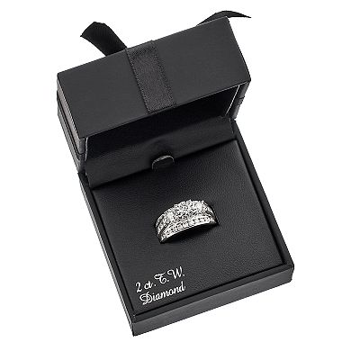 10k White Gold 2 Carat T.W. Diamond 3-Stone Multi Row Engagement Ring