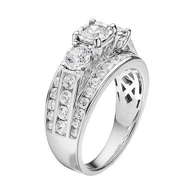 10k White Gold 2 Carat T.W. Diamond 3-Stone Multi Row Engagement Ring