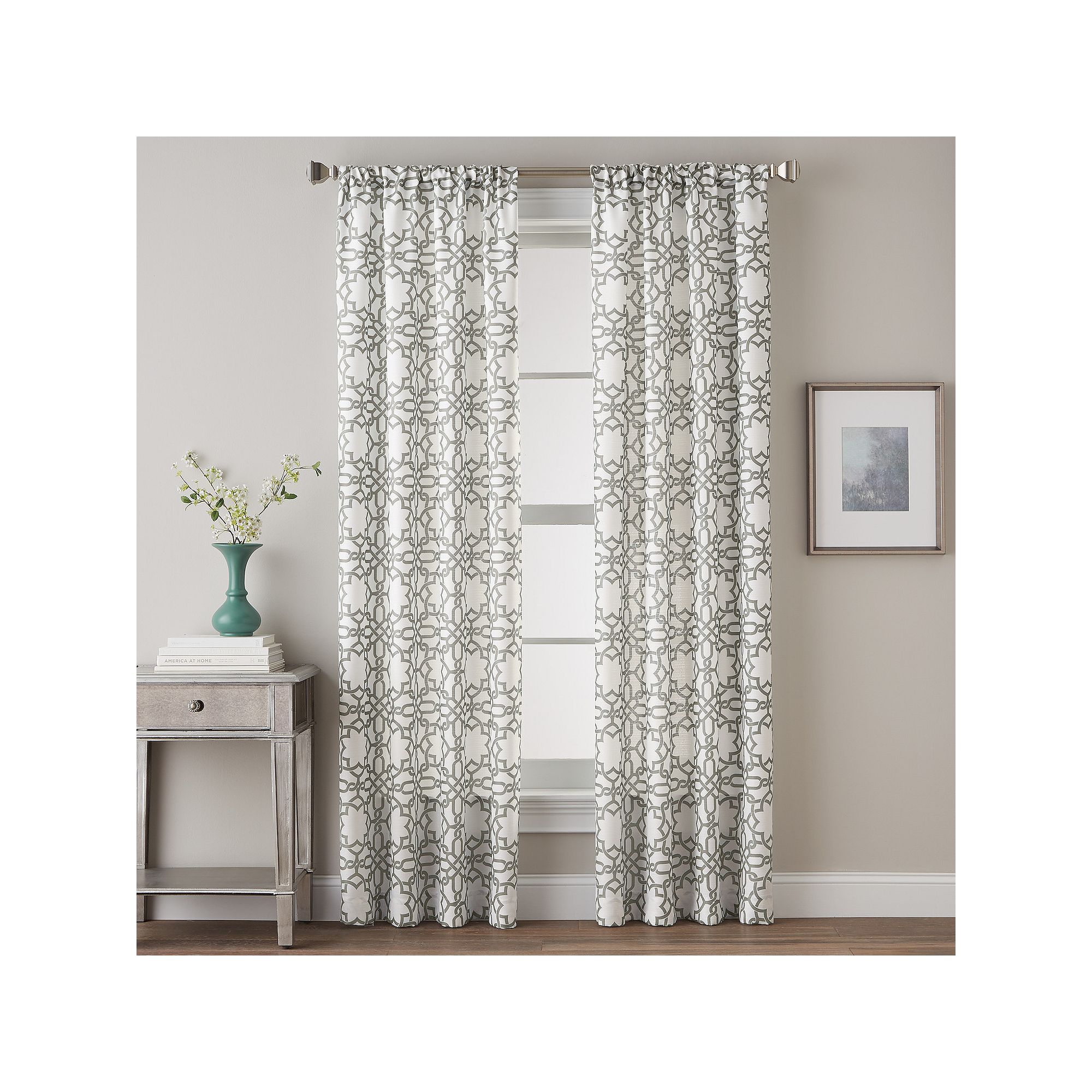 CHF 1-Panel Lotus Harmony Print Window Curtain, Grey