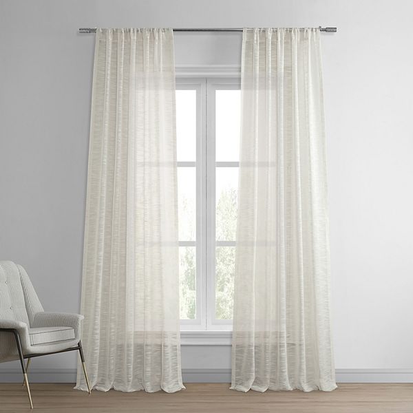 Open Weave Ivory Linen Sheer Curtain (1 Panel), Open Weave Ivory, 50W X 96L