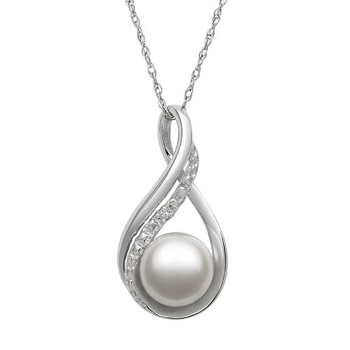 Sterling Silver Freshwater Cultured Pearl & Diamond Accent Teardrop Pendant