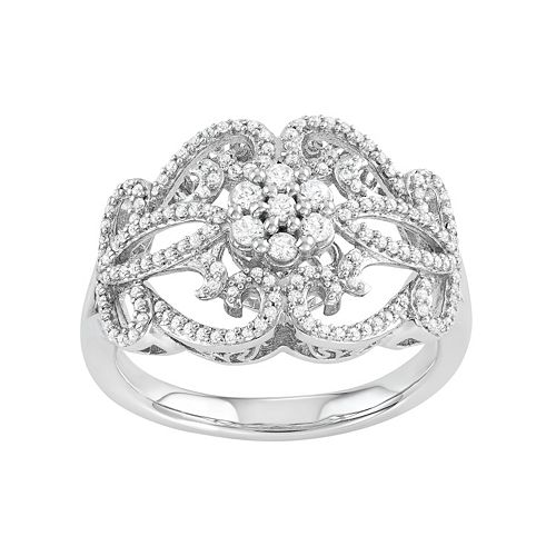 Simply Vera Vera Wang Sterling Silver 1/2 Carat T.W. Diamond Flower Ring
