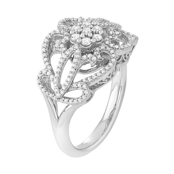 Simply Vera Vera Wang Sterling Silver 1/2 Carat T.W. Diamond Flower Ring