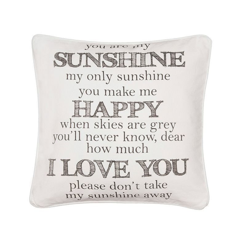 You Are My Sunshine Throw Pillow, White, 20X20