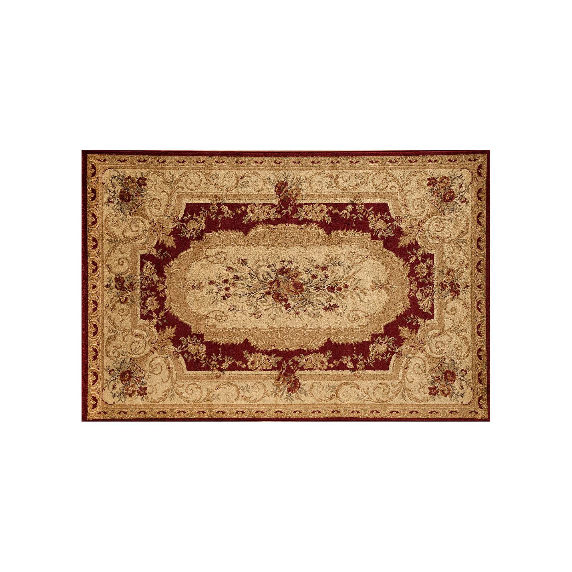 Rugs America Sorrento Aubusson Framed Floral Rug, Red