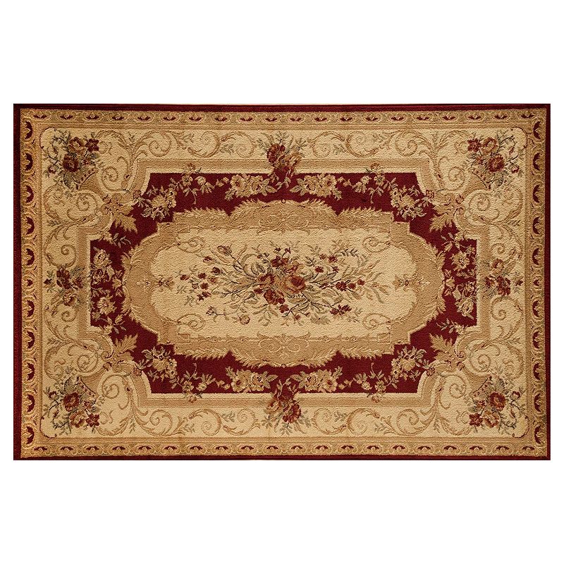 Rugs America Sorrento Aubusson Framed Floral Rug, Red, 8X11 Ft