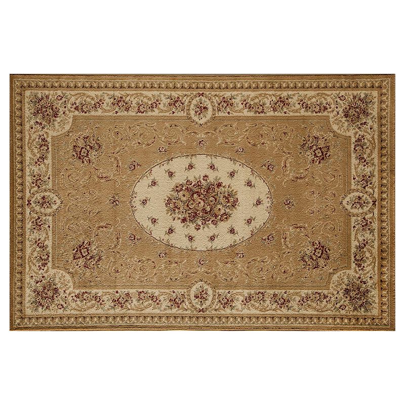 Rugs America Sorrento Medallion Framed Floral Rug, Beig/Green, 8X11 Ft