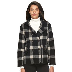 Women's Woolrich Century Hooded Plaid Wool Blend Peacoat