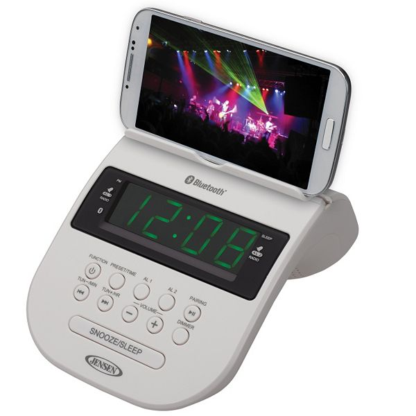 Jensen Bluetooth Clock Radio with Smartphone Holder