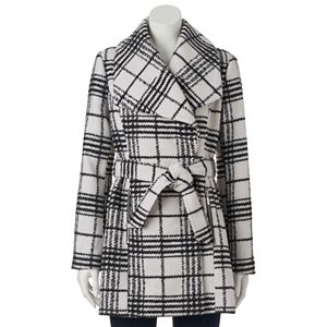Juniors' IZ Byer California Belted Plaid Faux-Wool Coat
