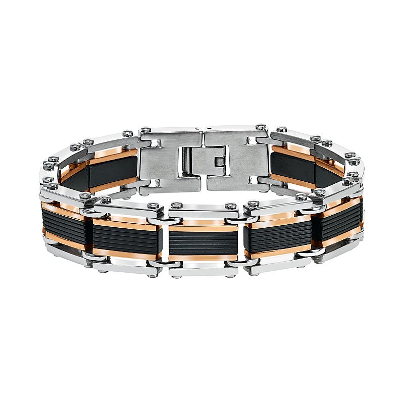 AXL Mens Tri-Tone Stainless Steel Bracelet, Silver