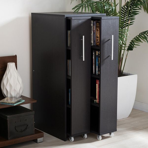 Baxton Studio Lindo Bookcase and Dual Pull Out Shelving Cabinet