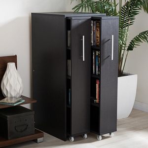 Baxton Studio Lindo Bookcase and Dual Pull-Out Shelving Cabinet