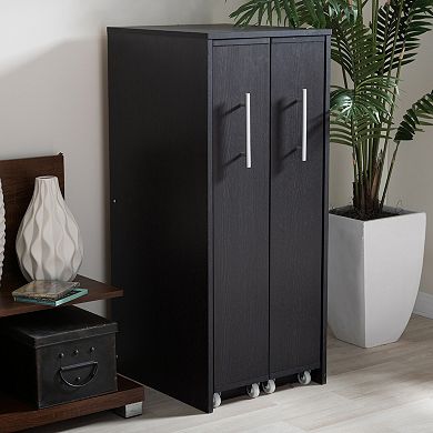 Baxton Studio Lindo Bookcase and Dual Pull-Out Shelving Cabinet