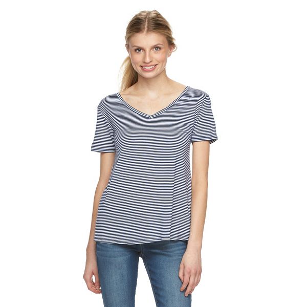 Juniors' SO® Perfectly Soft Striped Double V Tee