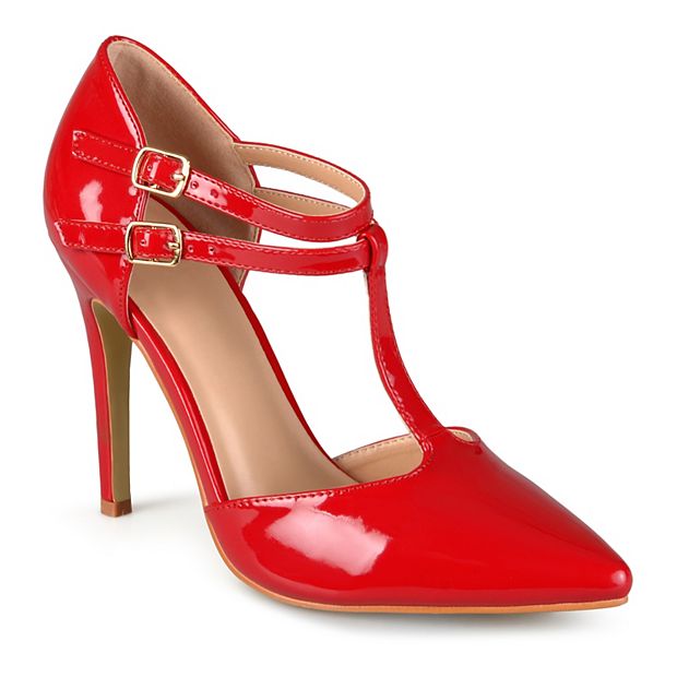 Red t strap pumps sale