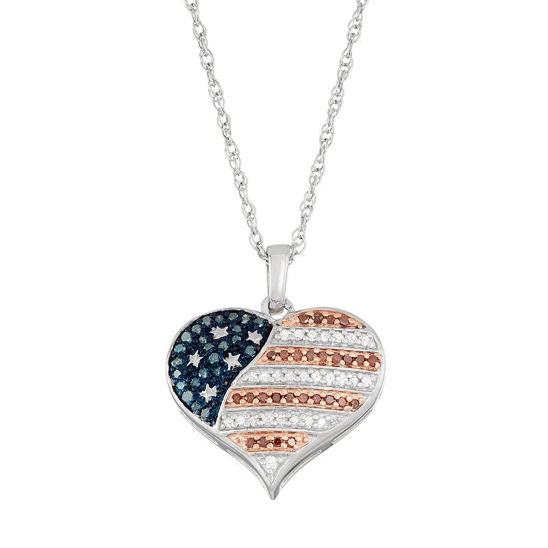 Jewelexcess Sterling Silver 1/4 Carat T.W. Red, White & Blue Diamond Heart