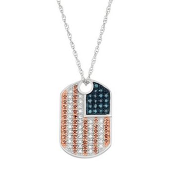 Jewelexcess Sterling Silver 1/3 Carat T.W. Red, White & Blue Diamond Dog Tag Necklace