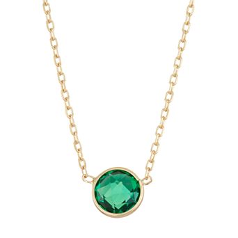 10k Gold Lab-Created Emerald Circle Pendant Necklace