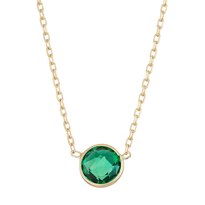 10k Gold Lab-Created Emerald Circle Pendant Necklace, Womens, Size: 17,