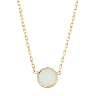 10k Gold Lab-Created Opal Circle Pendant Necklace