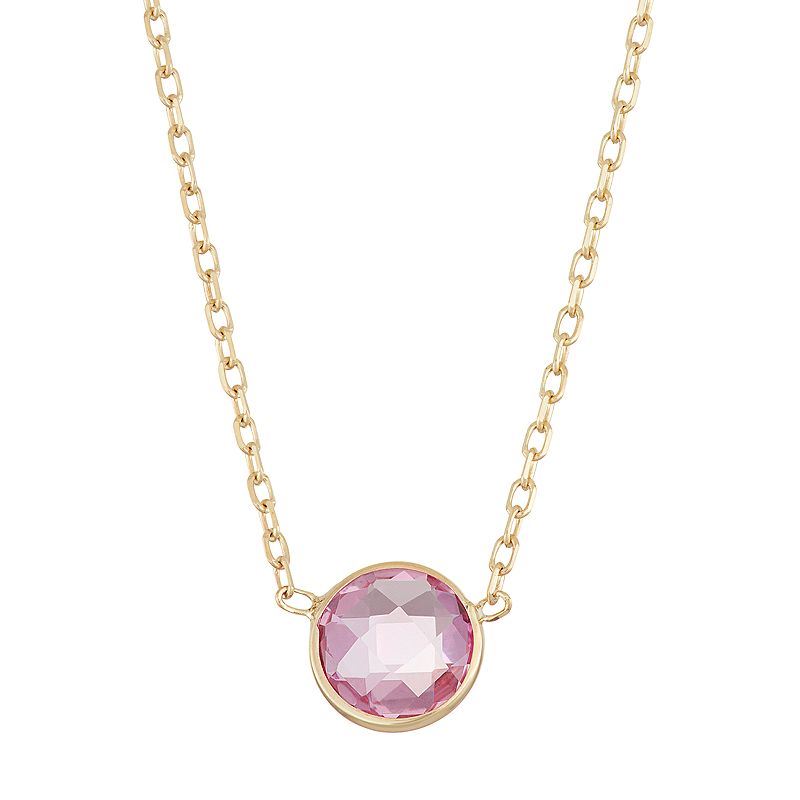 10k Gold Lab-Created Pink Sapphire Circle Pendant Necklace, Womens, Size: