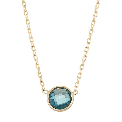 10k Gold London Blue Topaz Circle Pendant Necklace