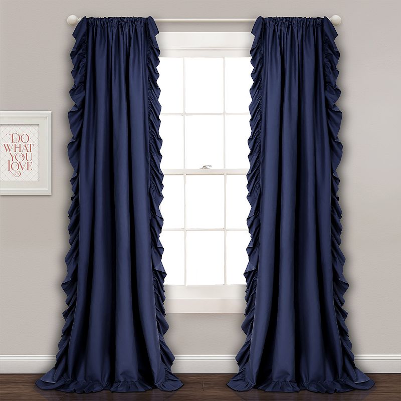 Lush Decor Reyna Ruffle 95  x 54  Solid Navy 3  Rod Pocket Pair Window Panel