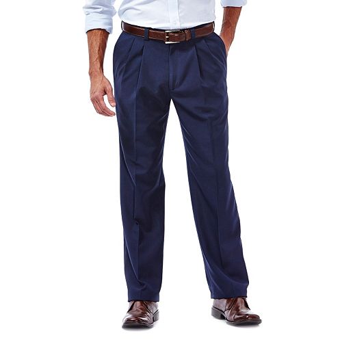 Men's Haggar eCLo Stria Straight-Fit Pleated Dress Pants