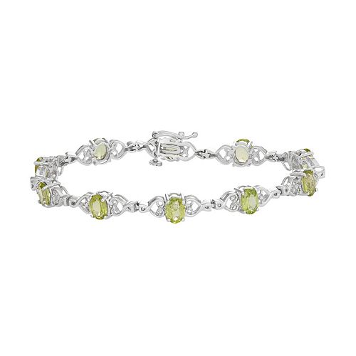 Sterling Silver Peridot Heart Link Bracelet