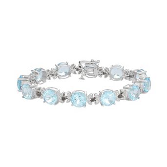 Jewelexcess Sterling Silver Sky Blue Topaz & Black Diamond Accent Leaf Bracelet