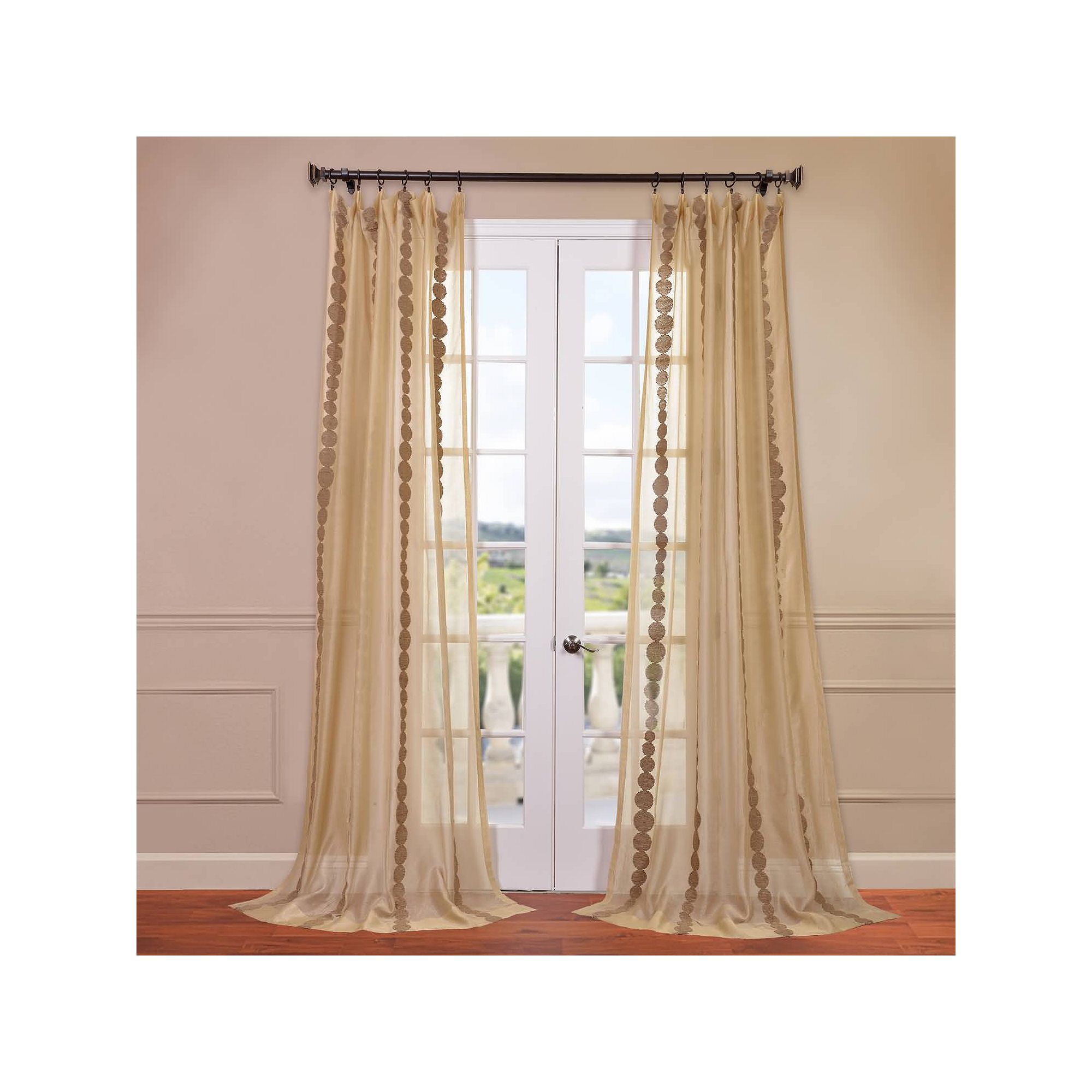EFF 1-Panel Cleopatra Embroidered Sheer Window Curtain, Gold
