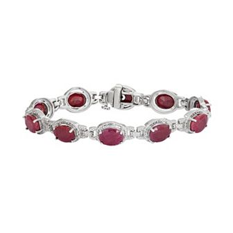 Jewelexcess Sterling Silver Lab-Created Ruby & Diamond Accent Oval Halo Bracelet