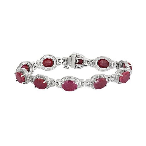 Sterling Silver LabCreated Ruby & Diamond Accent Oval Halo Bracelet