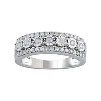 10k White Gold 1/2 Carat T.W. Diamond Triple Row Ring