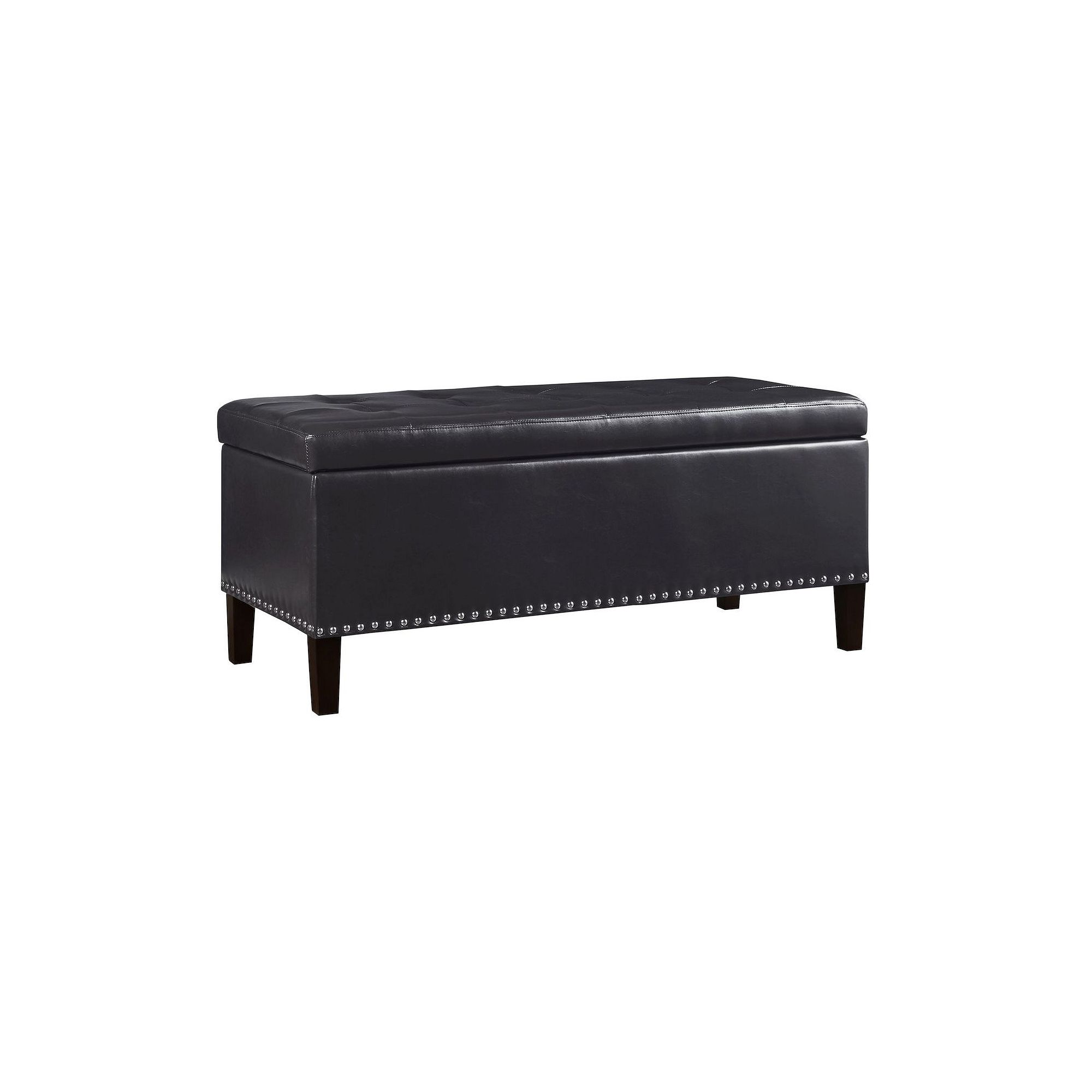 Madison Park Frances Tufted Storage Ottoman, Black Faux Leather