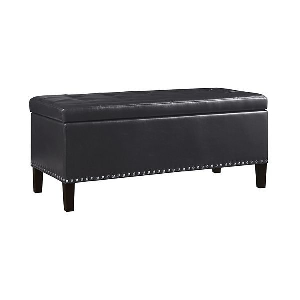 Madison Park Frances Tufted Storage Ottoman - Black Faux Leather