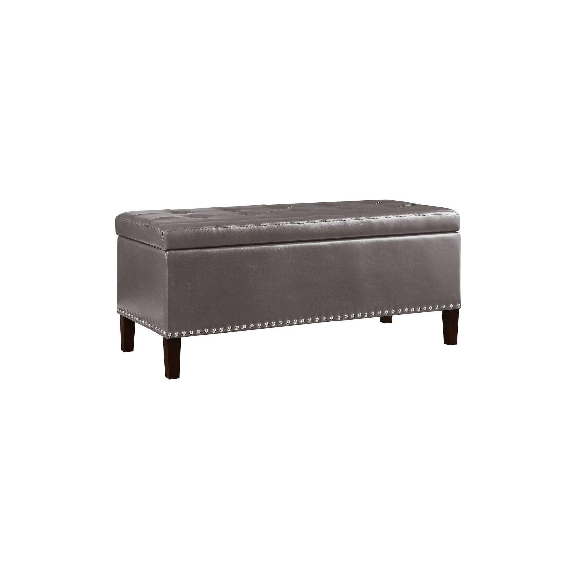 Madison Park Frances Tufted Storage Ottoman, Gray Faux Leather