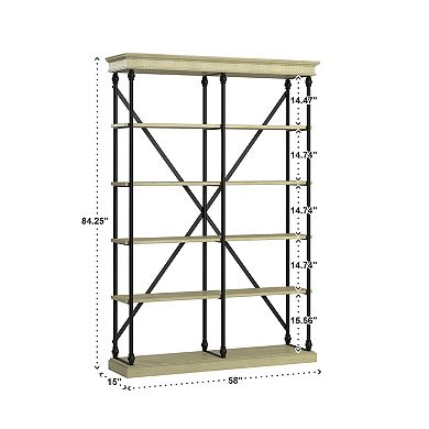 HomeVance Cresthill Rustic Metal Frame 58-Inch Bookshelf