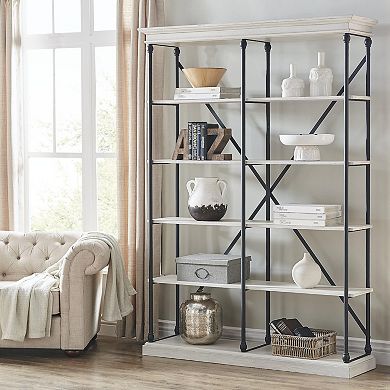 HomeVance Cresthill Rustic Metal Frame 58-Inch Bookshelf